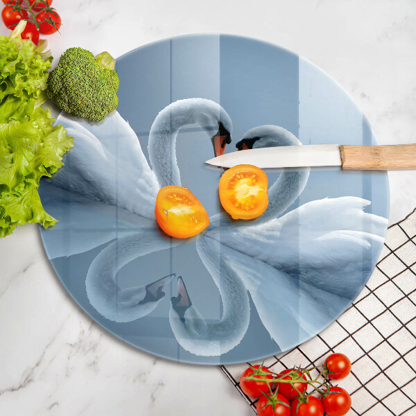 Chopping board glass Two swans heart