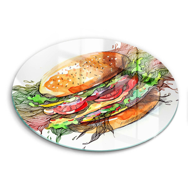 Chopping board glass Drawing hamburger