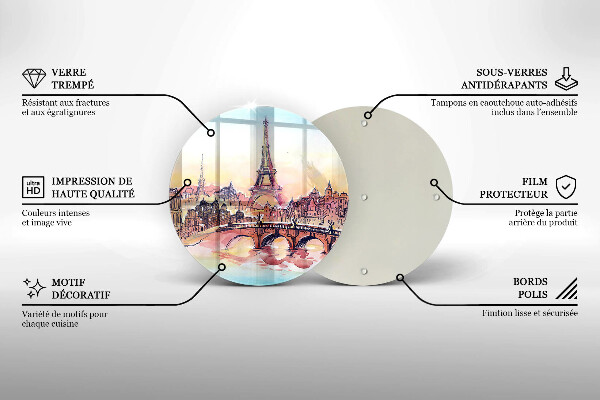 Chopping board glass Paris landscape Eiffel Tower