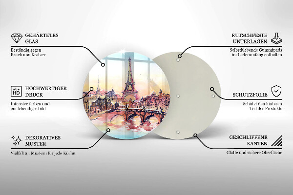 Chopping board glass Paris landscape Eiffel Tower