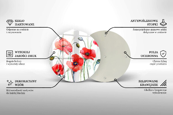 Chopping board glass Red flowers