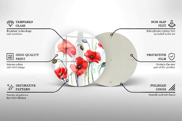 Chopping board glass Red flowers