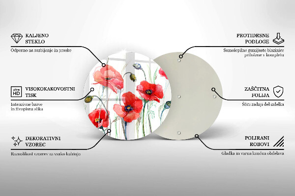 Chopping board glass Red flowers