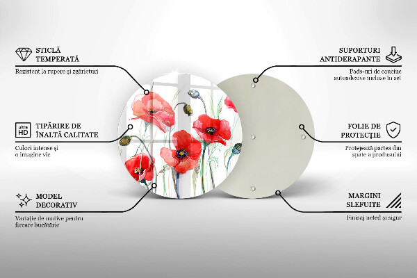 Chopping board glass Red flowers