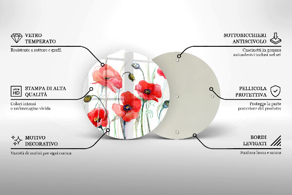 Chopping board glass Red flowers