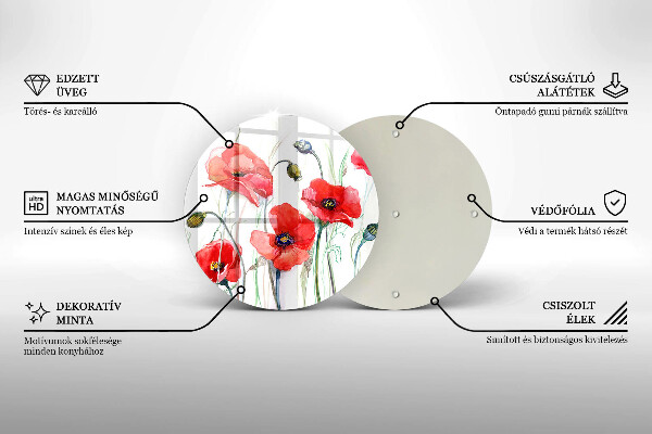 Chopping board glass Red flowers