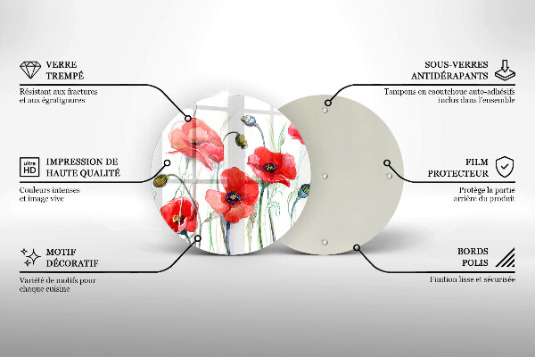 Chopping board glass Red flowers