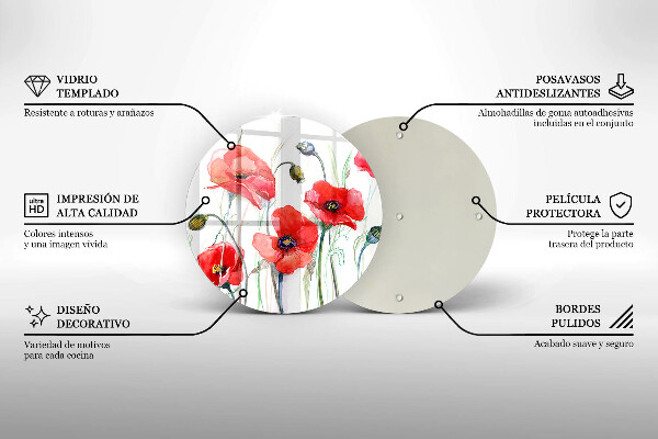 Chopping board glass Red flowers