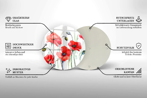 Chopping board glass Red flowers