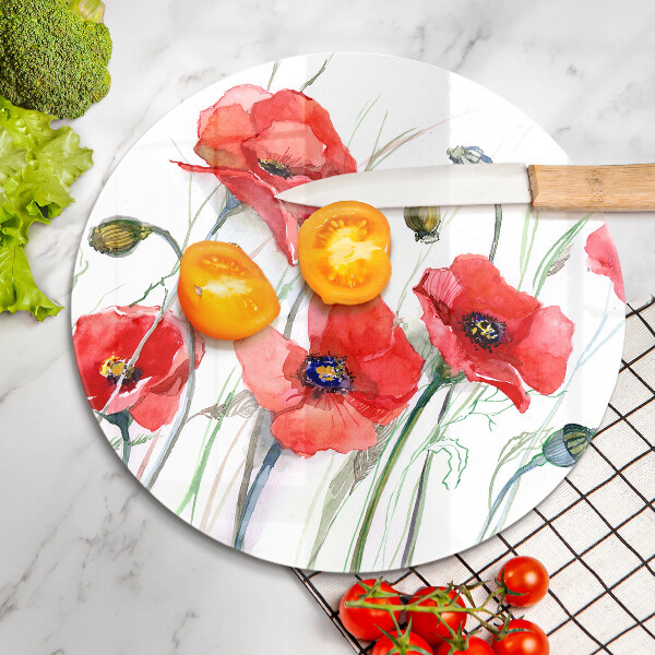 Chopping board glass Red flowers