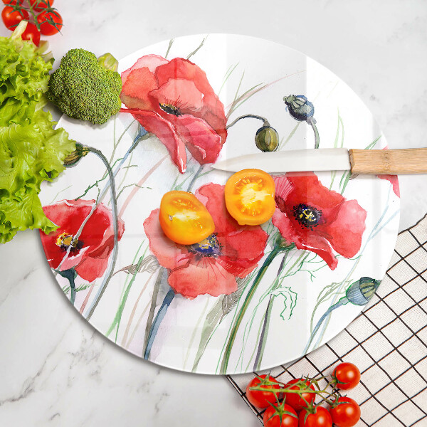 Chopping board glass Red flowers
