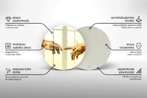 Chopping board glass Creation of Adam hands