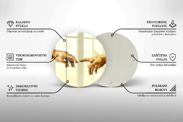 Chopping board glass Creation of Adam hands