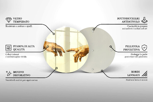 Chopping board glass Creation of Adam hands