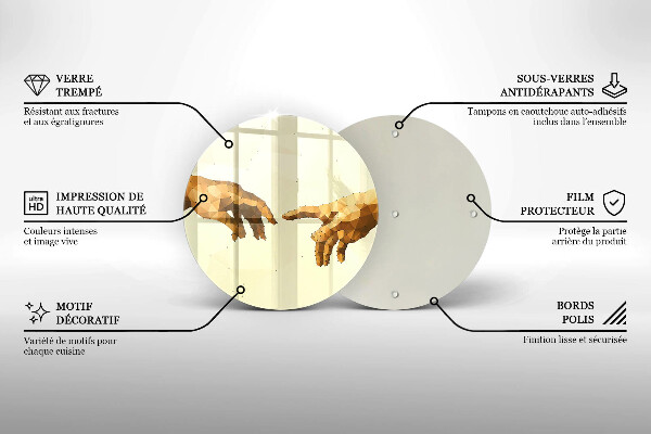 Chopping board glass Creation of Adam hands