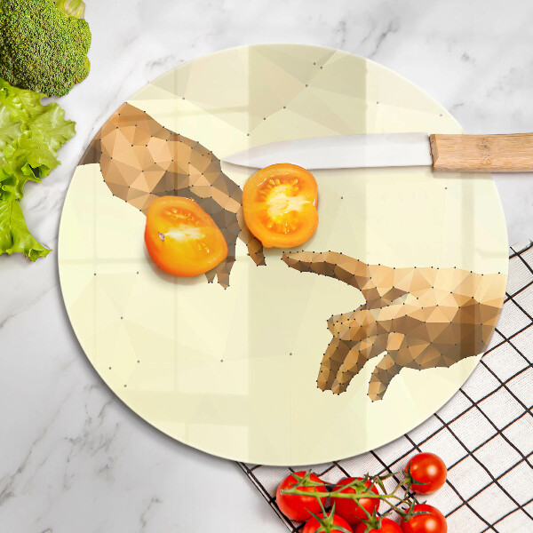 Chopping board glass Creation of Adam hands