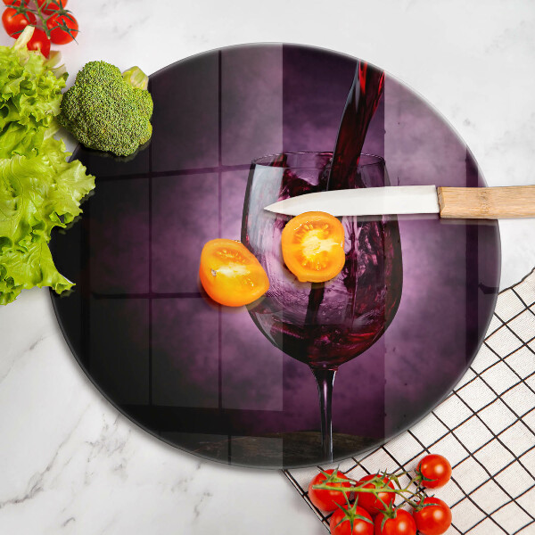 Chopping board glass A glass of wine