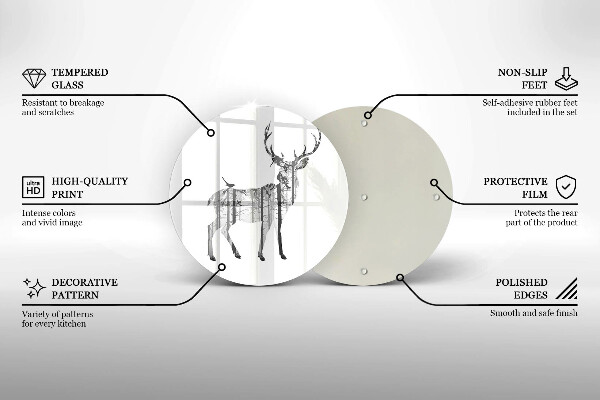 Chopping board glass Illustration of deer and forest