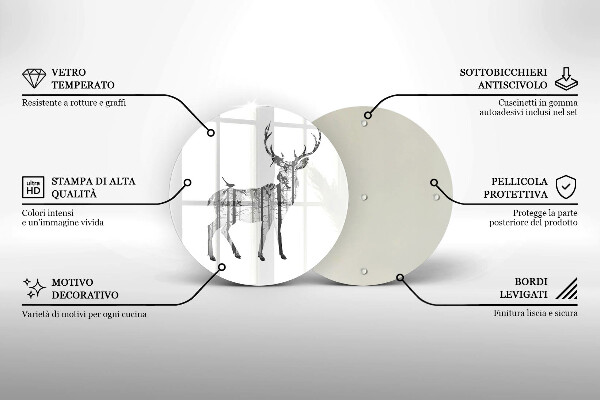 Chopping board glass Illustration of deer and forest