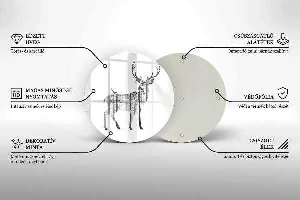 Chopping board glass Illustration of deer and forest