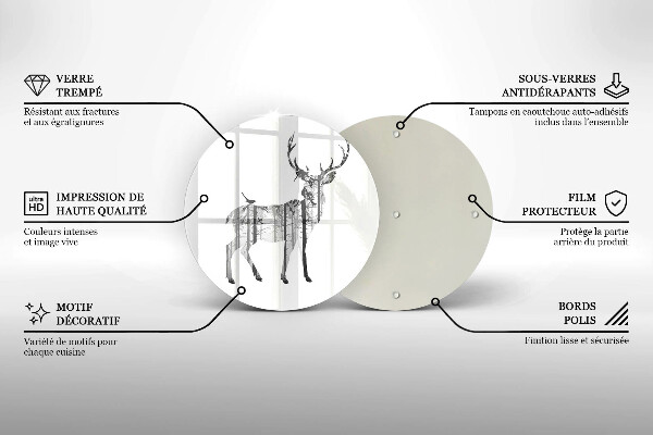 Chopping board glass Illustration of deer and forest