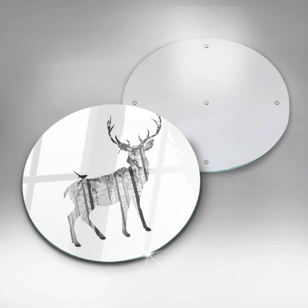 Chopping board glass Illustration of deer and forest