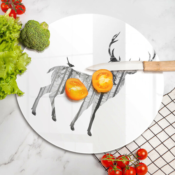 Chopping board glass Illustration of deer and forest