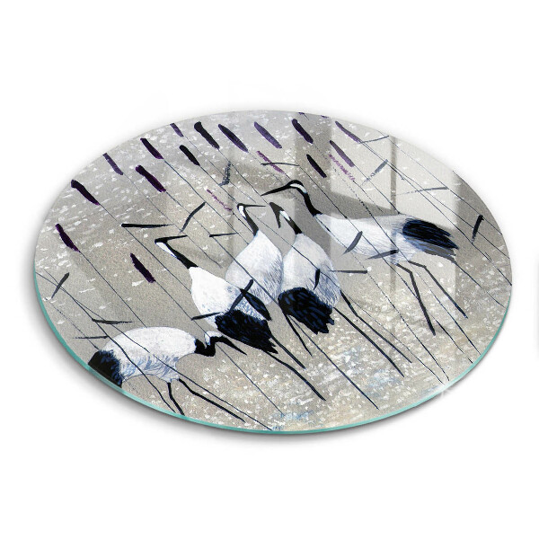 Chopping board glass Japanese cranes