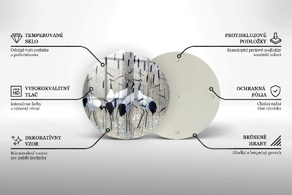 Chopping board glass Japanese cranes