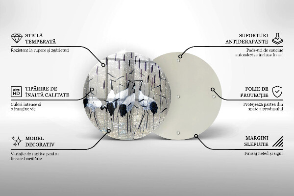 Chopping board glass Japanese cranes