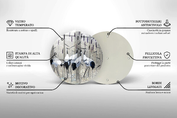 Chopping board glass Japanese cranes