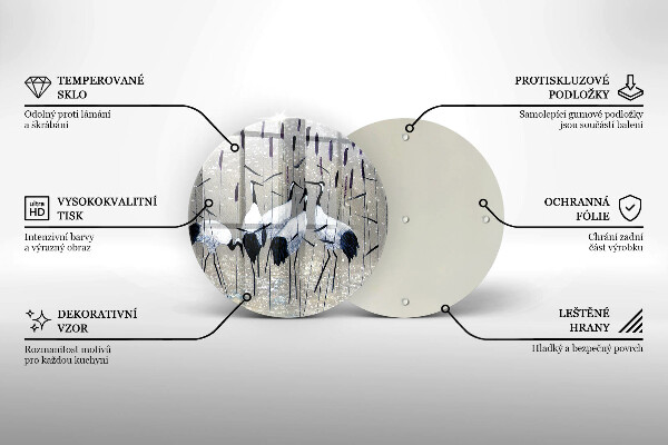 Chopping board glass Japanese cranes