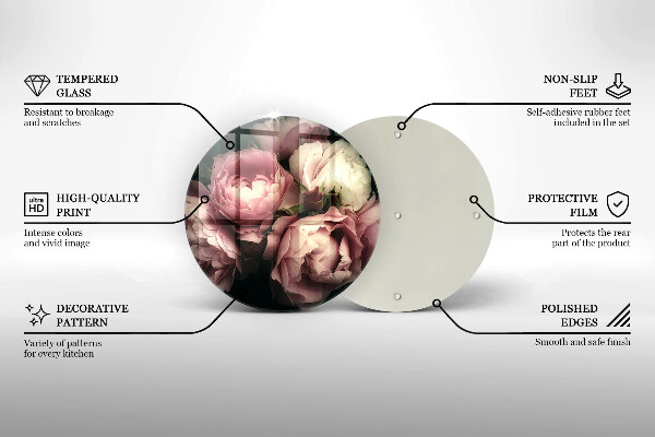 Chopping board glass Peony flowers
