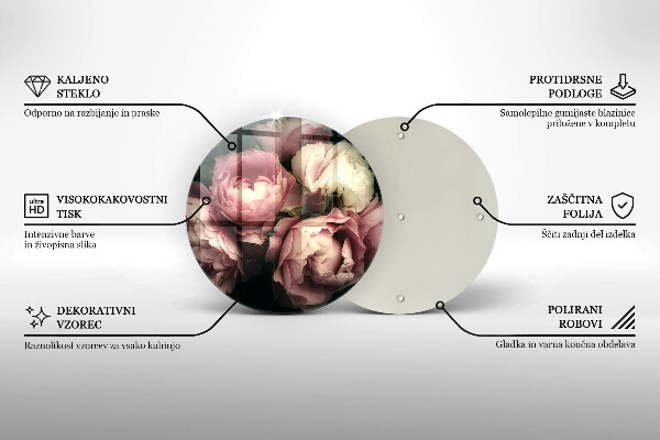 Chopping board glass Peony flowers