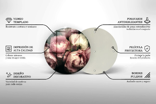 Chopping board glass Peony flowers