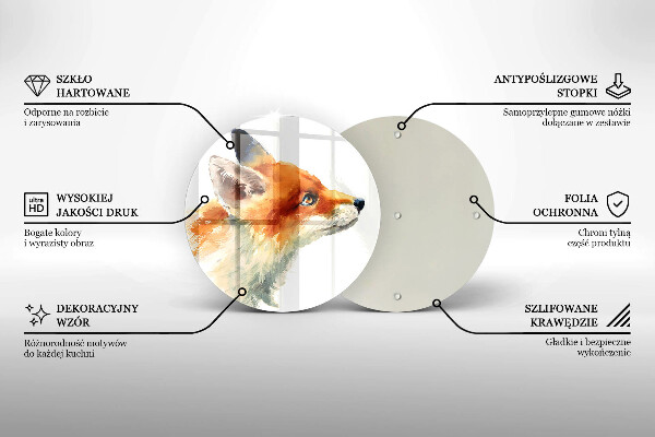 Chopping board glass Painted fox
