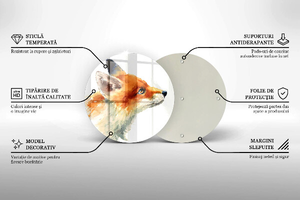 Chopping board glass Painted fox