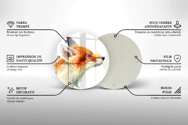 Chopping board glass Painted fox