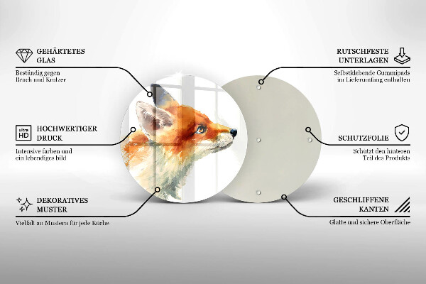 Chopping board glass Painted fox