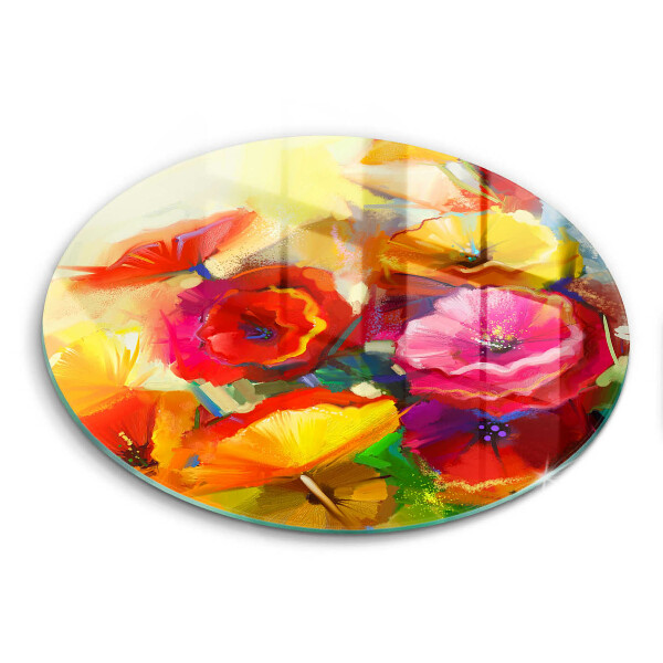 Glass cutting board Painted colorful flowers