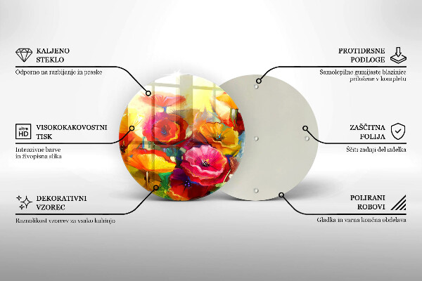 Glass cutting board Painted colorful flowers