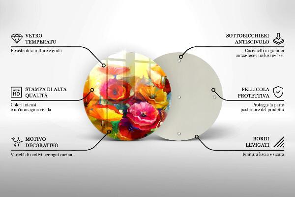 Glass cutting board Painted colorful flowers