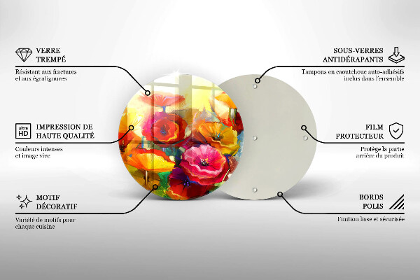 Glass cutting board Painted colorful flowers