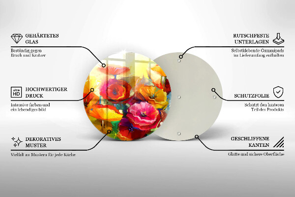 Glass cutting board Painted colorful flowers