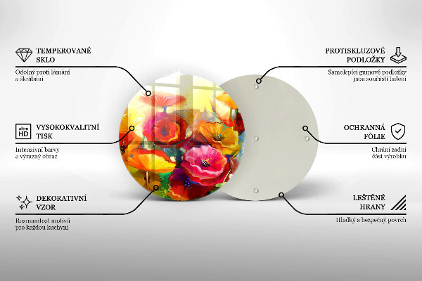 Glass cutting board Painted colorful flowers