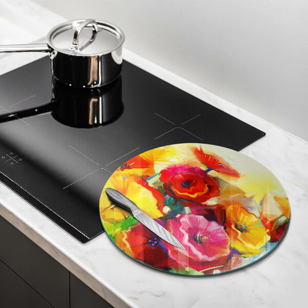 Glass cutting board Painted colorful flowers