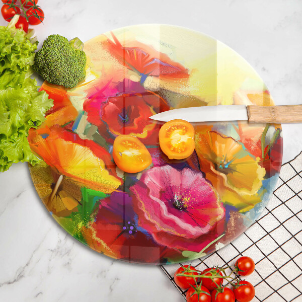 Glass cutting board Painted colorful flowers