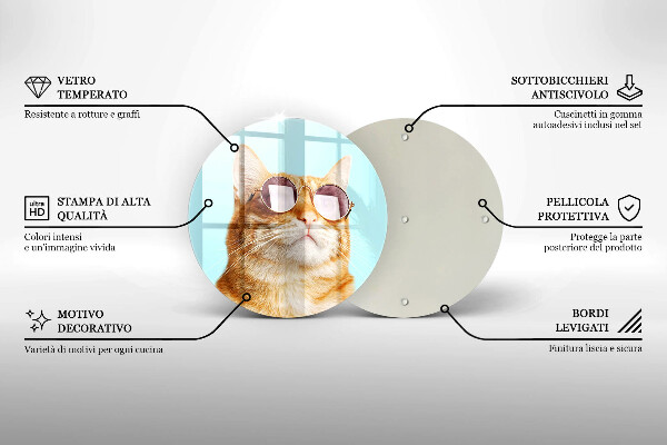 Chopping board glass Rudy Cat with glasses