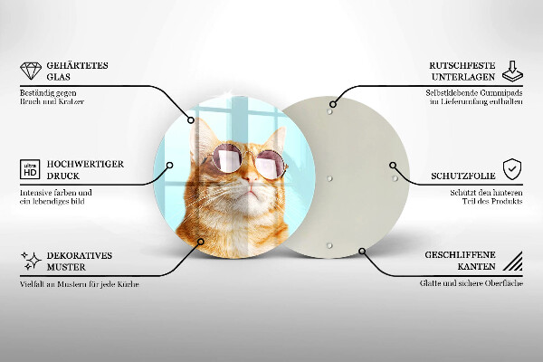 Chopping board glass Rudy Cat with glasses