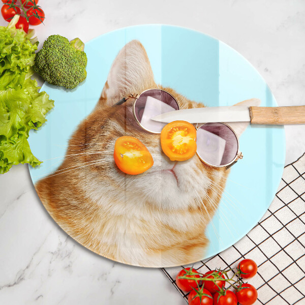 Chopping board glass Rudy Cat with glasses
